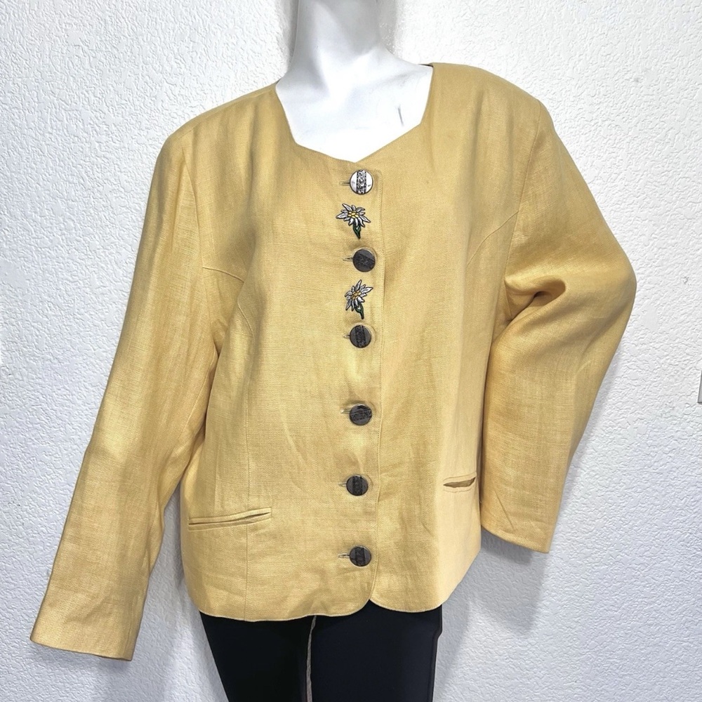 Rose Dirndl Austrian Linen Jacket Sz 50 Bavarian Folk Yellow Cottagecore Chic